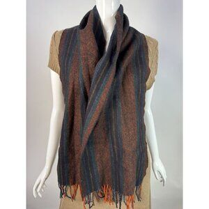 Vintage Wool Striped Scarf With Fringe For Women